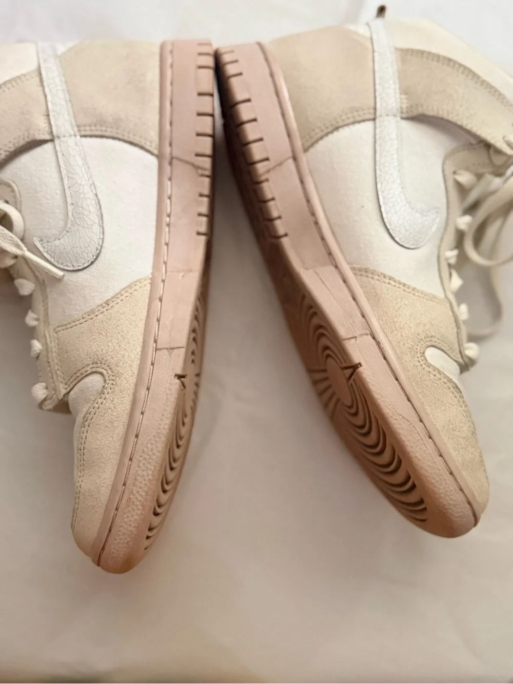 Nike Dunk High-Top Retro PRM Cracked Leather Swoosh Sneakers in Cream & White